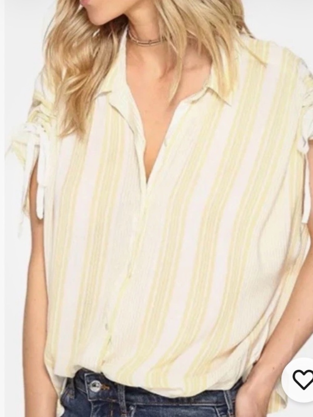 Free People Baby Blues Yellow Striped Button Down top XS